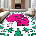 Pink Poodle with Green Floral Border Rug