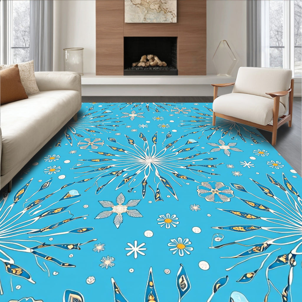 Bright Blue Stellar Burst Flower Rug