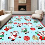 Festive Snowmen Red Green Light Blue Rug
