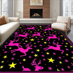 Vibrant Pink Reindeer Yellow Star Night Rug