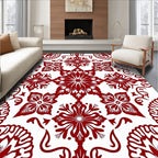 Rich Crimson Floral Medallion Arrangement Rug