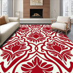 Crimson Floral Damask Medallion Rug