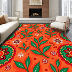 Vibrant Orange Floral Snowflake Foliage Rug