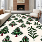 Green Plaid Evergreen Trees Scattered Rug