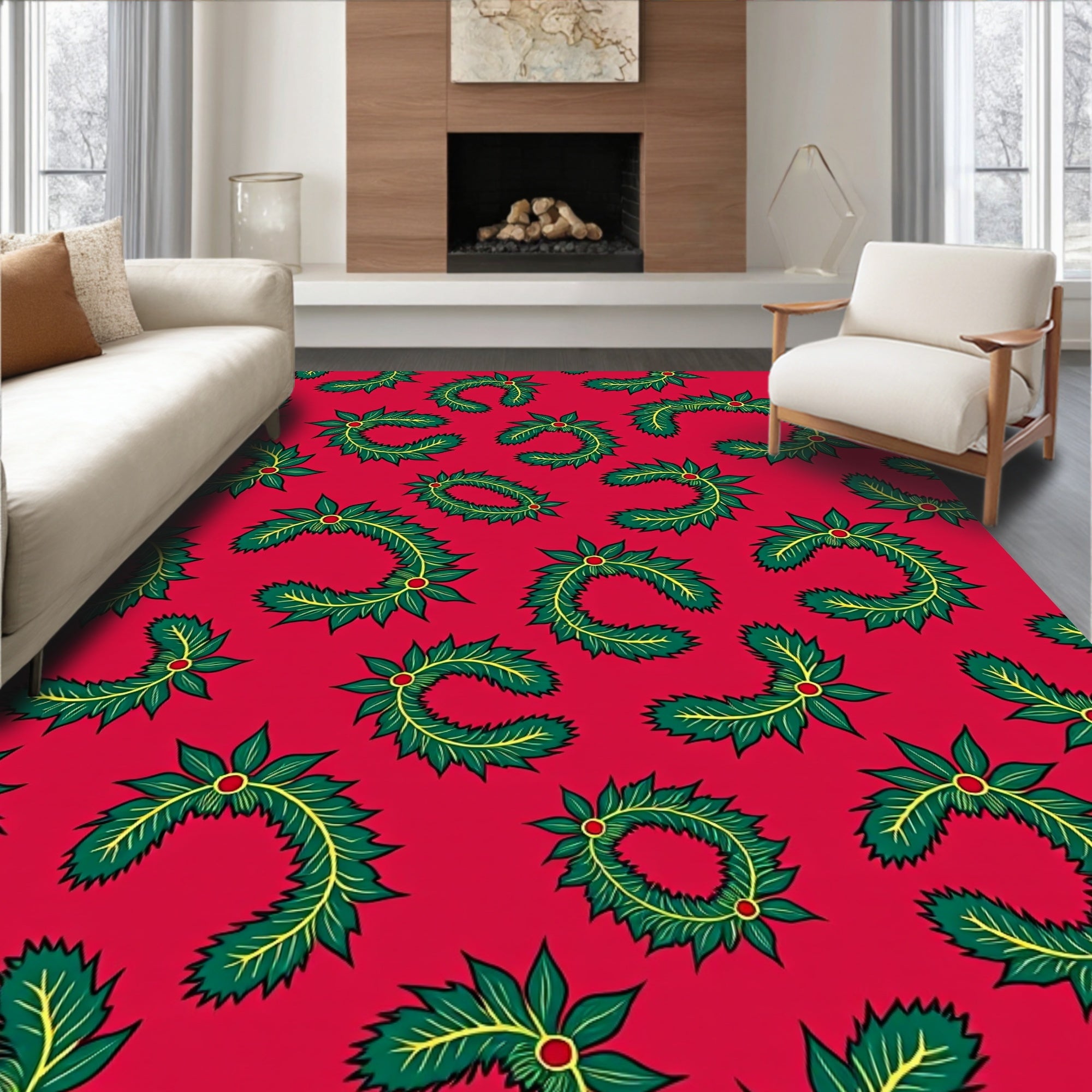 Festive Green Fir Wreath Accents Rug
