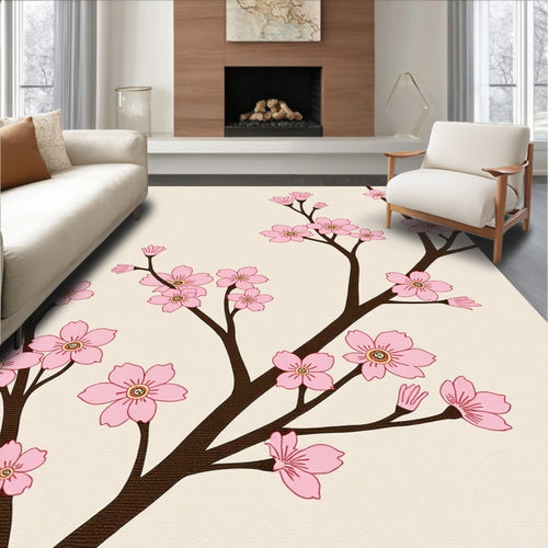 Blossom Pink Cherry Branch Ivory Rug