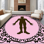 Black Silhouette Human Figure Oval Frame Rug