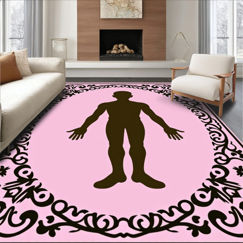 Black Silhouette Human Figure Oval Frame Rug