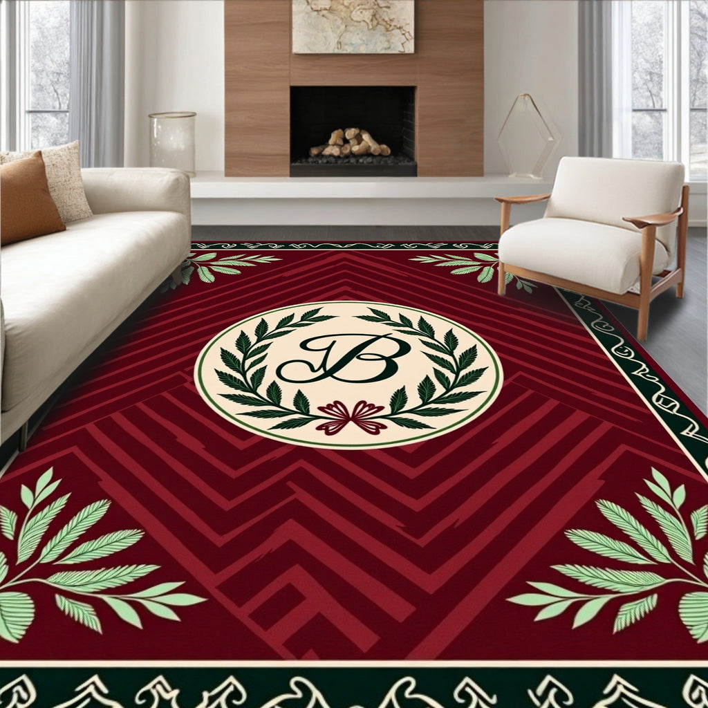 Elegant Burgundy Laurel Letter B Rug