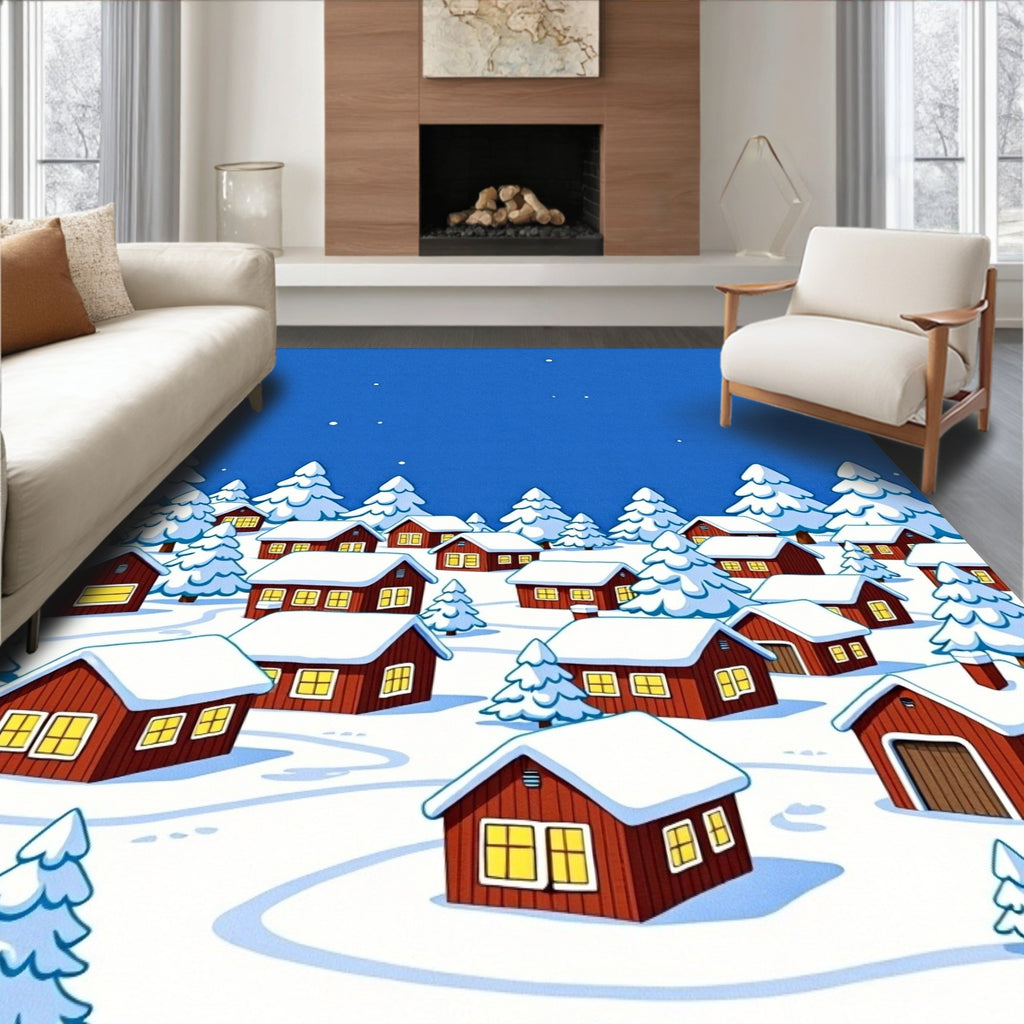 Cozy Snowy Village Scene Rug