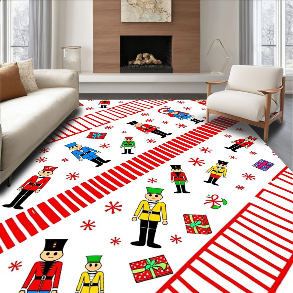 Guard Nutcracker Red White Diagonal Stripe Rug