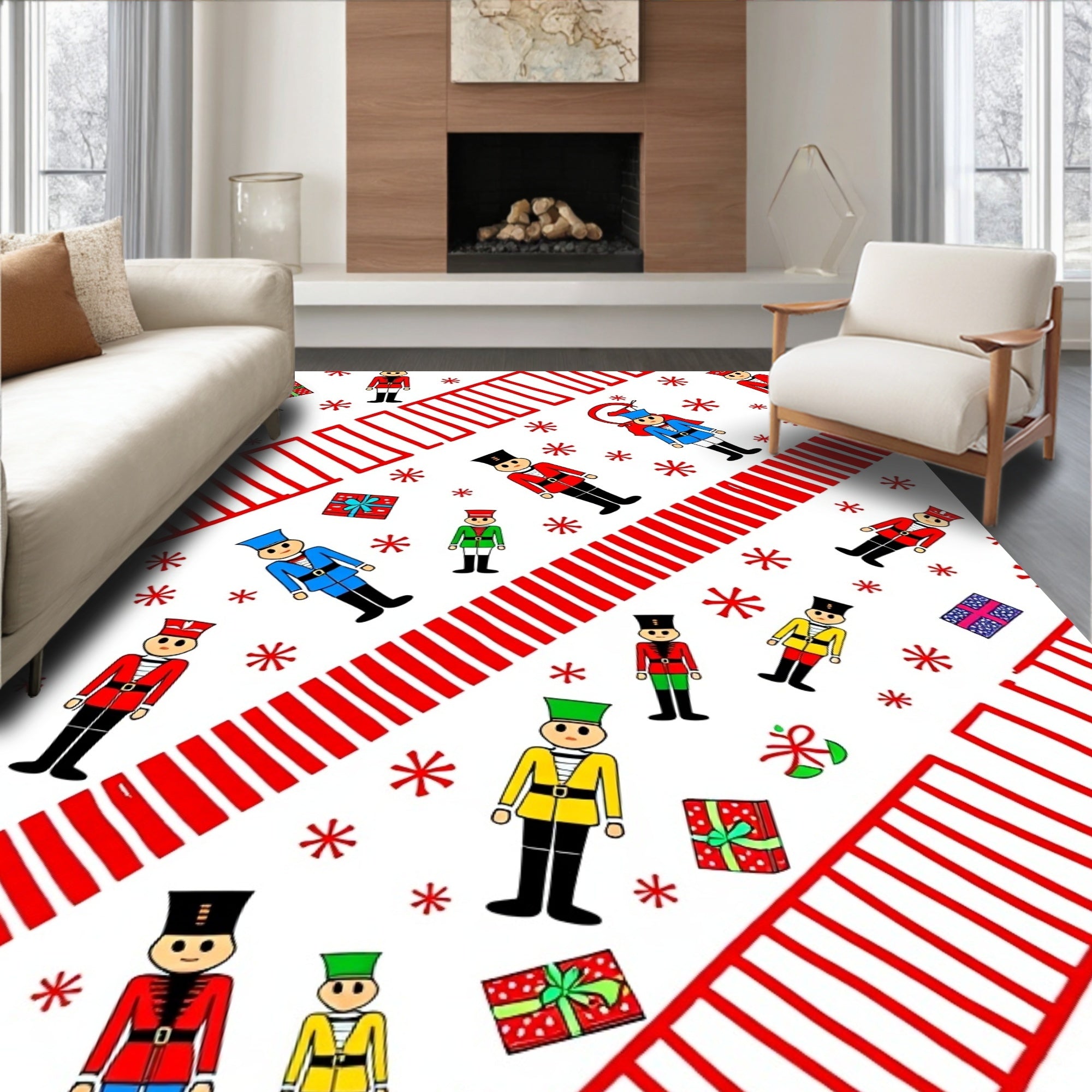 Guard Nutcracker Red White Diagonal Stripe Rug