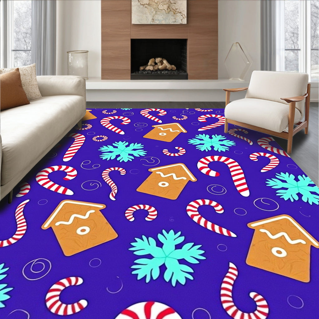 Blue Gingerbread Candy Cane Snowflake Collection Rug