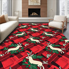 Red Festive Plaid Reindeer Holly Rug