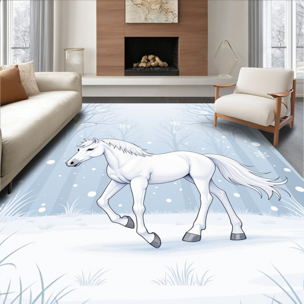 Winter White Horse Snow Forest Rug