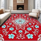 Vibrant Red Floral Medallion Art Rug