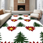 Green Pine Red Yellow Flower Repeating Rug