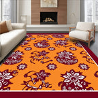 Maroon Floral Medallion Orange Rug