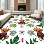 Whimsical Red Bow Dog Snowflake Garden Rug
