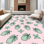 Pale Pink Green Leaf Collage Rug