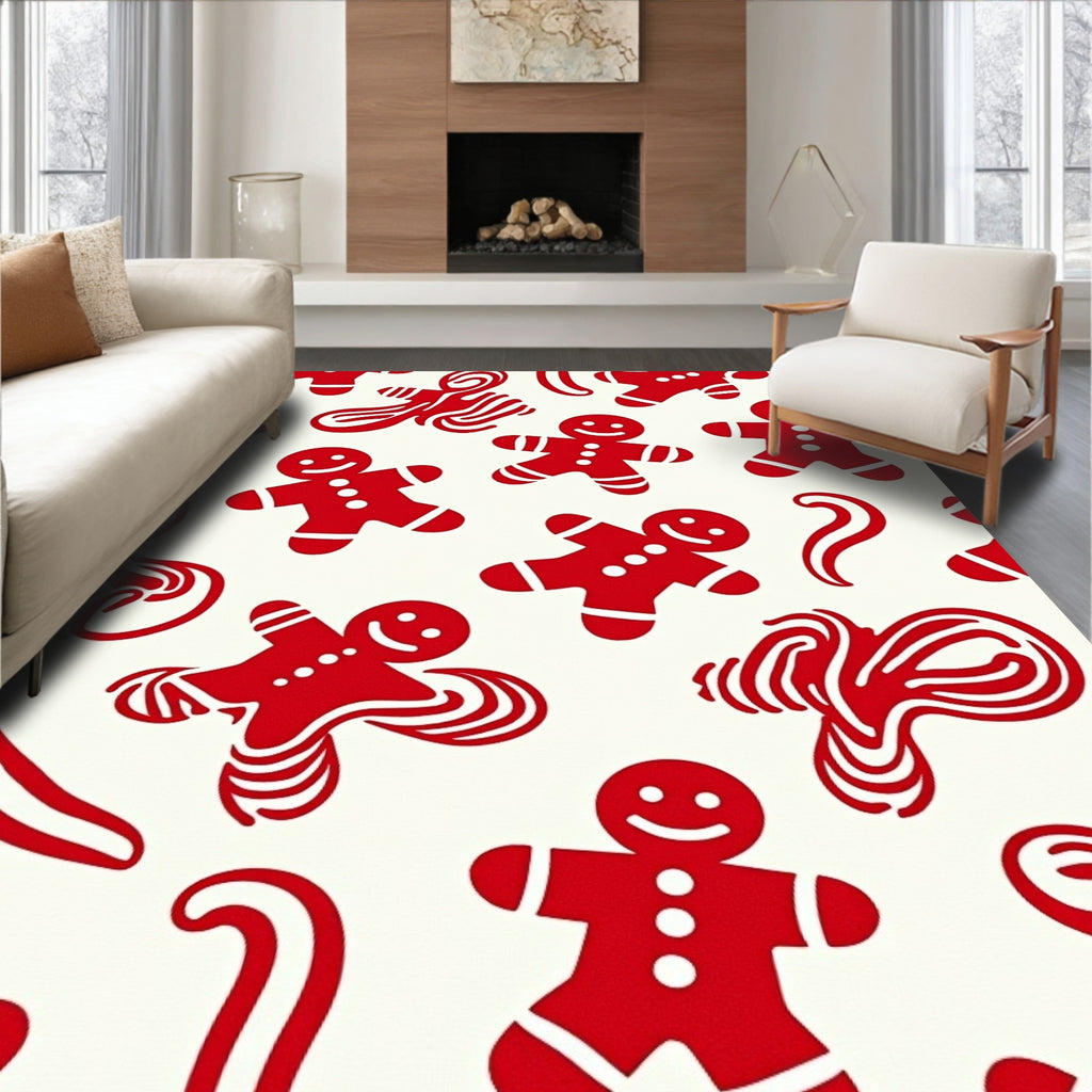 Whimsical Red Gingerbread Man Swirls Rug