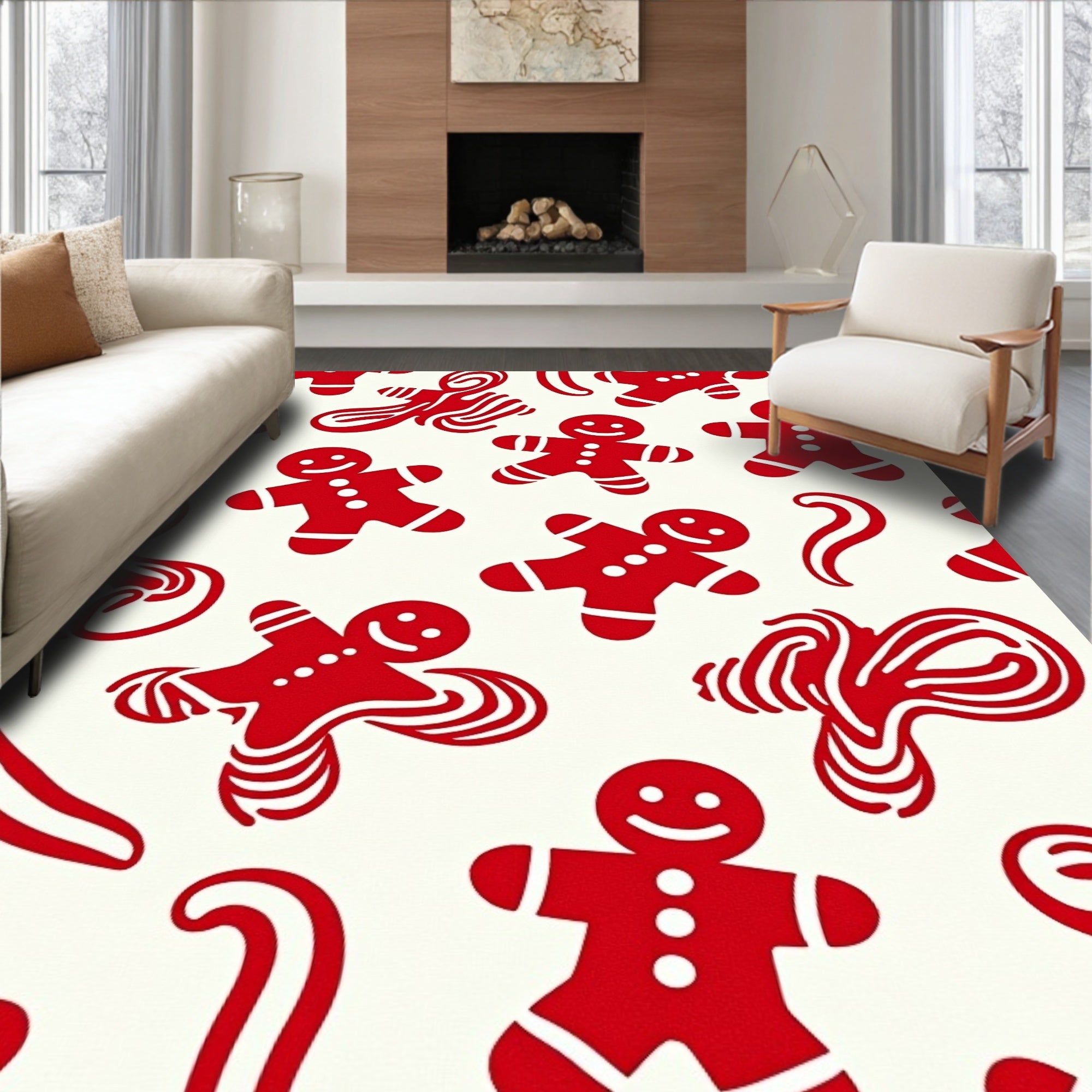Whimsical Red Gingerbread Man Swirls Rug