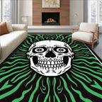Black Green Skull Swirls Rug