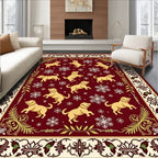 Burgundy Golden Dog Snowflakes Border Rug