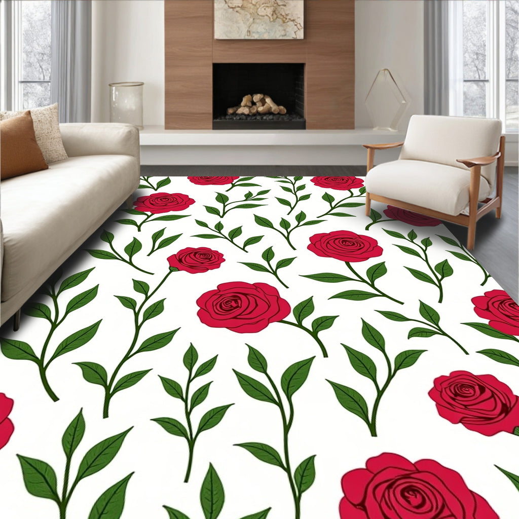 Classic Red Rose Botanical Garden Rug