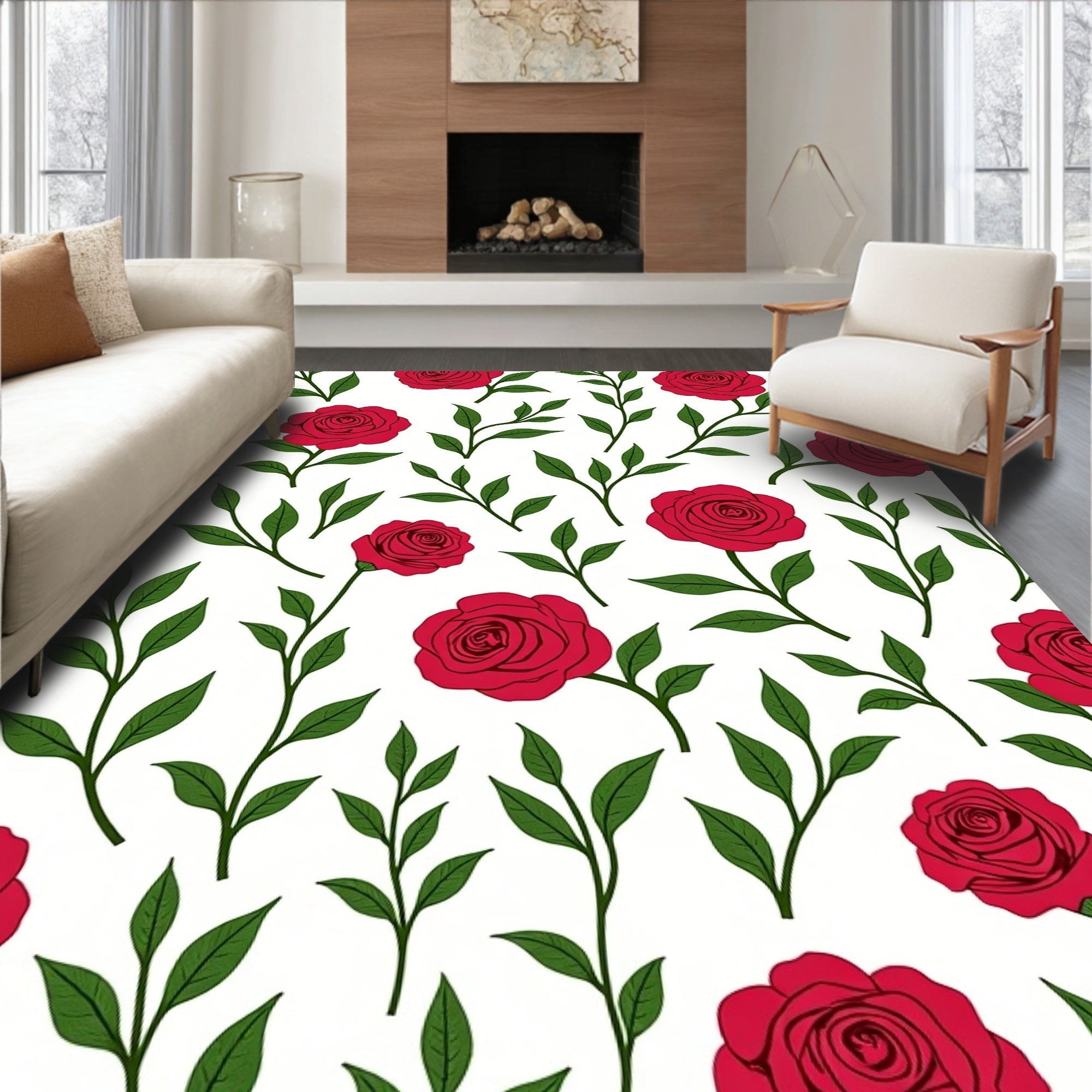 Classic Red Rose Botanical Garden Rug