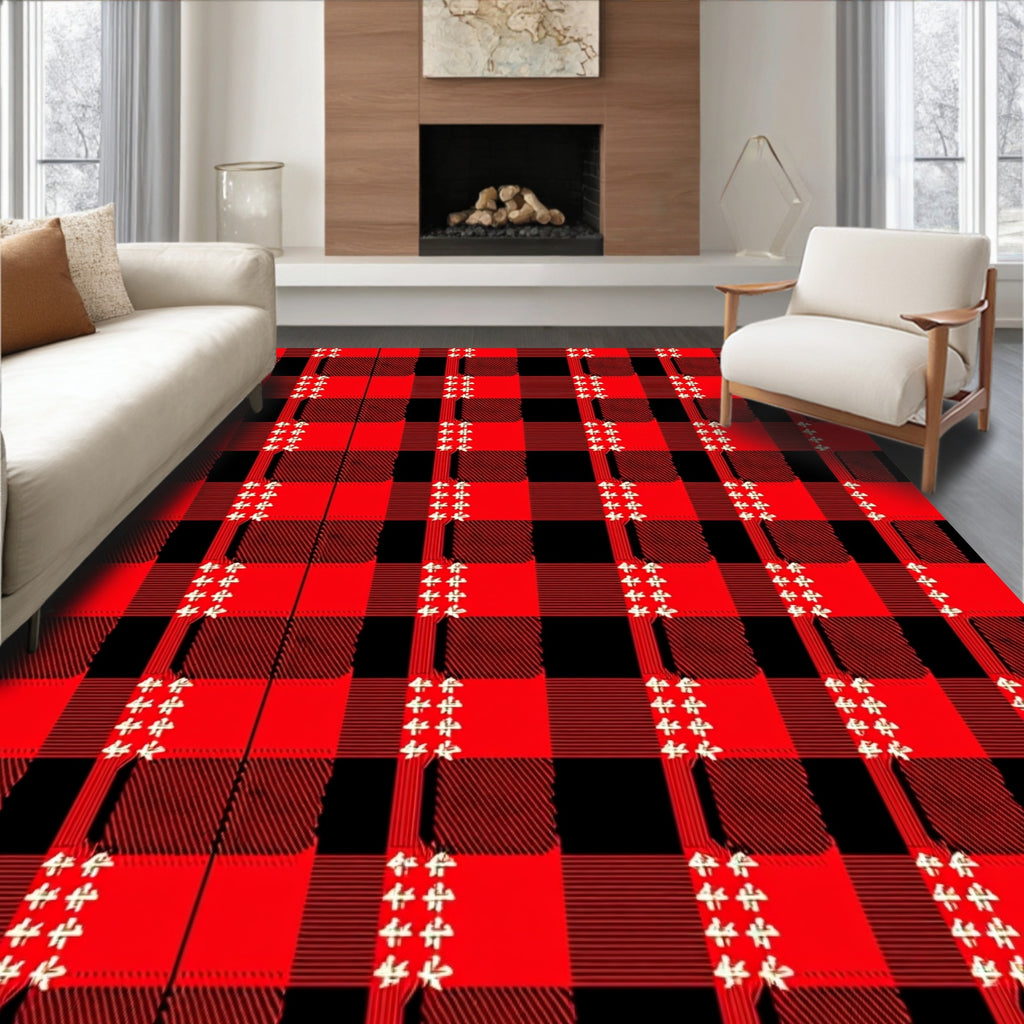 Red Black Buffalo Check Folk Art Rug