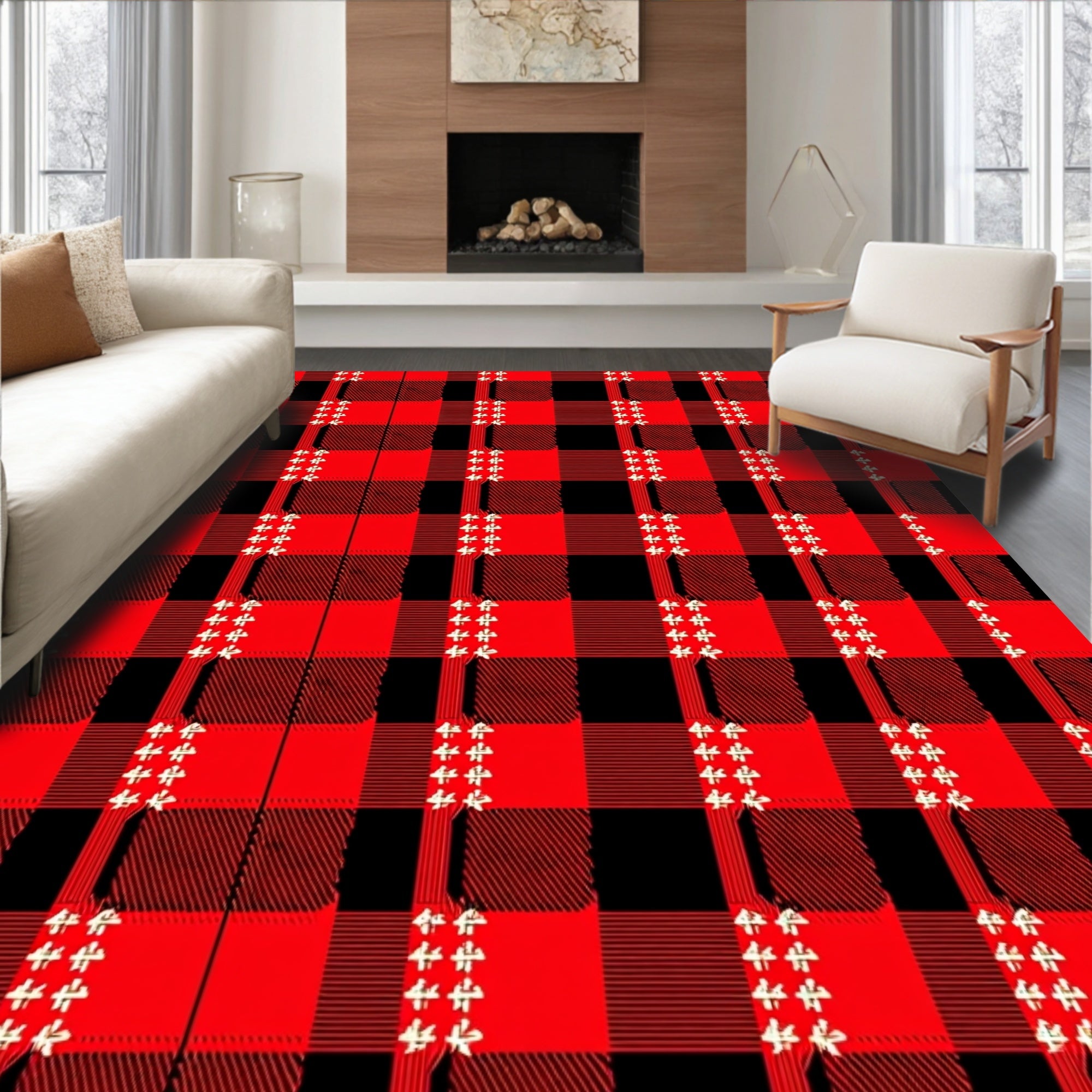 Red Black Buffalo Check Folk Art Rug