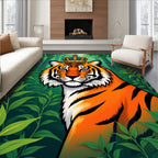 Regal Crowned Tiger Jungle Scene Rug