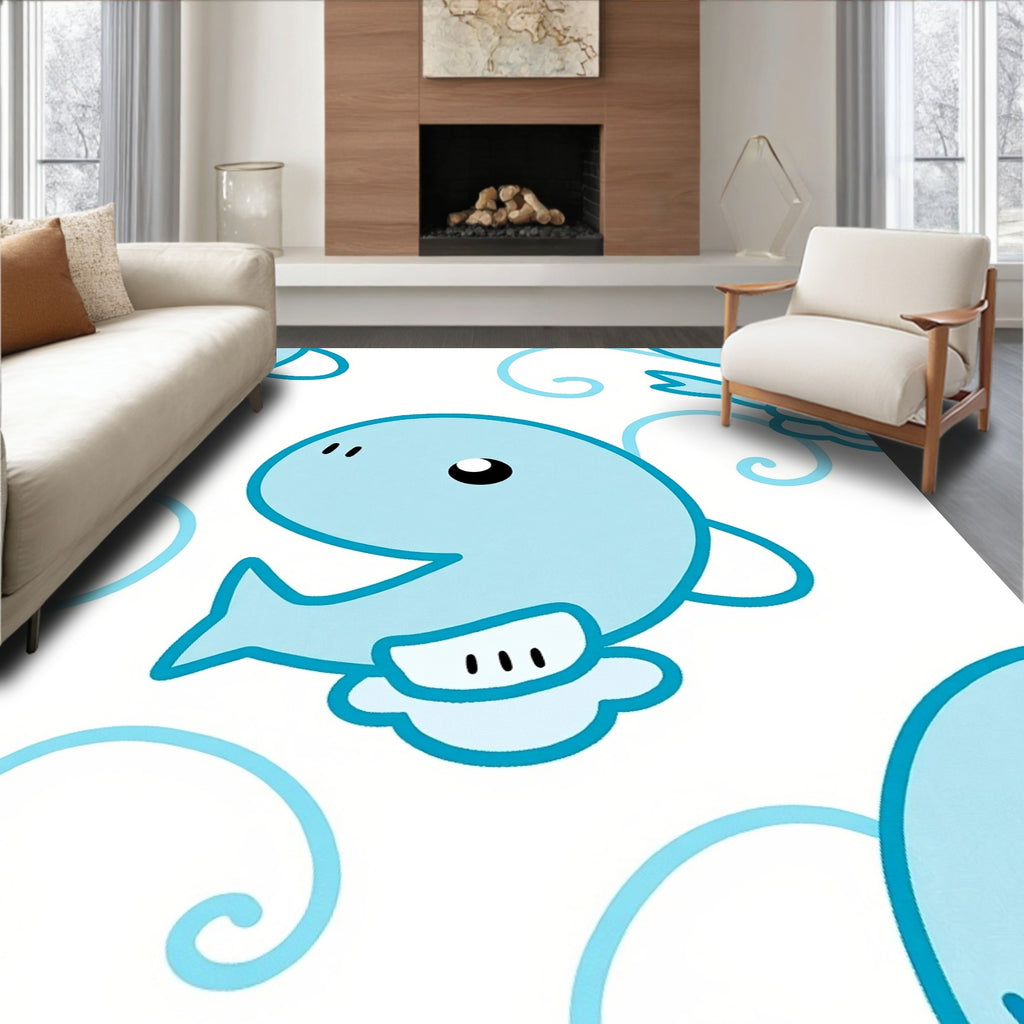 Cute Blue Whales Swirling Water Rug