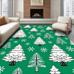 Emerald Green Winter Evergreen Snowflakes Rug