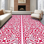 Red Ornate Symmetry Scrollwork Rug