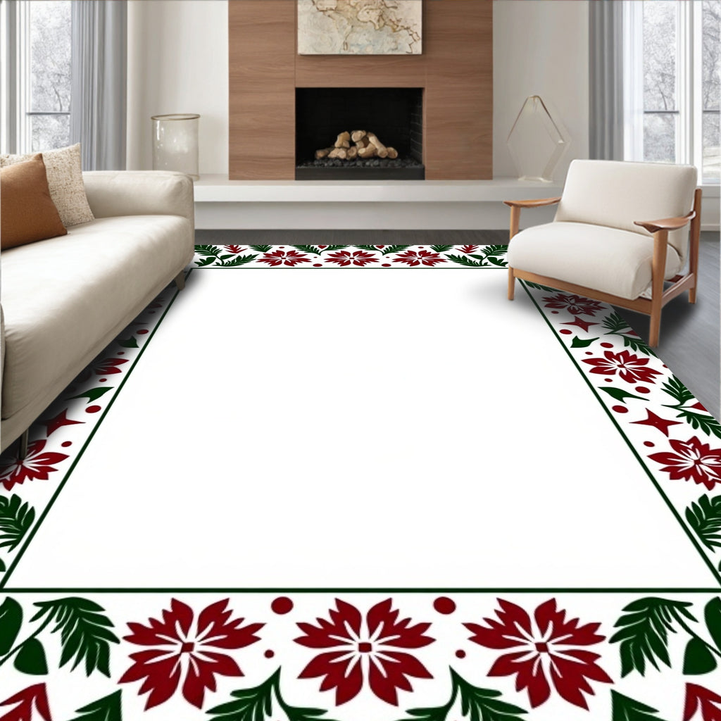 Crimson Green Floral Border Rug