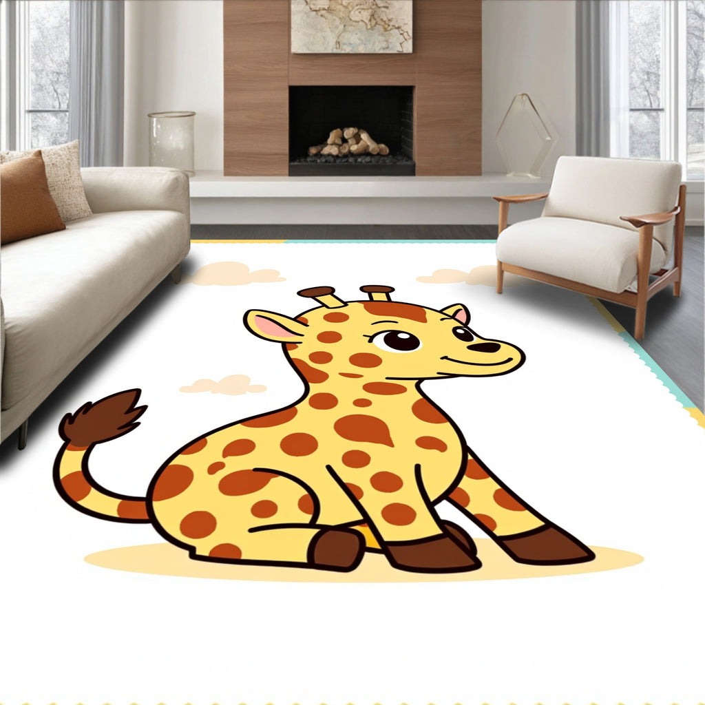 Cute Yellow Giraffe Sitting Under Clouds Rug