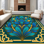 Luxe Teal Blue Golden Bloom Rug