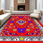 Vibrant Red Butterfly Garden Medallion Rug