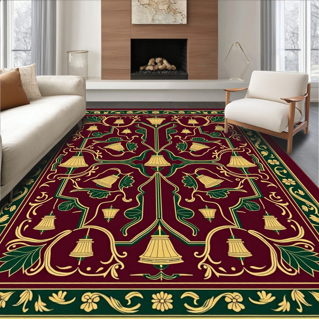 Vibrant Burgundy Floral Lamp Motif Rug