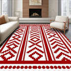 Crimson Red Geometric Staircase Rug