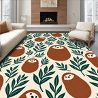 Brown Sloth Floral Cream Background Rug