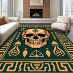 Dark Green Ornate Skull Medallion Rug