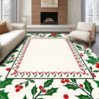 Festive Red Green Holly Berry Border Rug