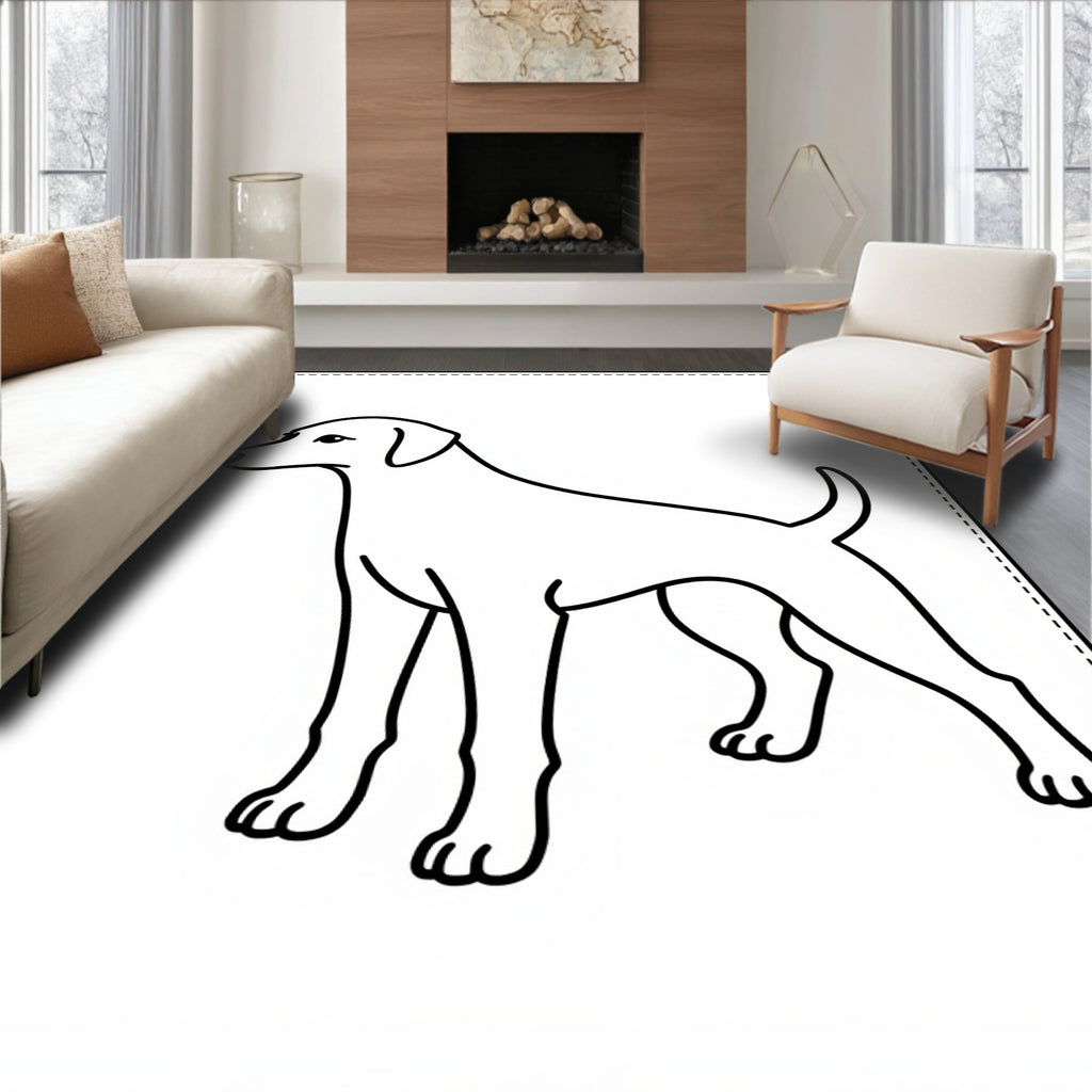 Playful Thin Line Dog Portrait Rug