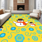 Cheery yellow snowman with blue snowflakes Rug