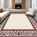 Deep Burgundy Ornate Scroll Border Rug