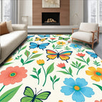 Colorful Butterfly Garden Floral Whimsy Rug
