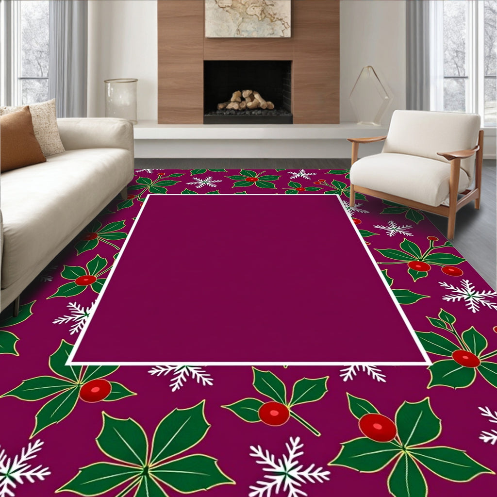 Festive Holly Snow Flurry Background Rug